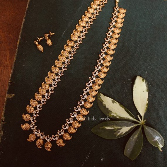 Beautiful Mango Design Long Haram With Earrings