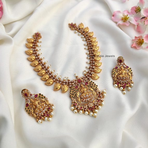 Premium Matte Mango Lakshmi Necklace - South India Jewels