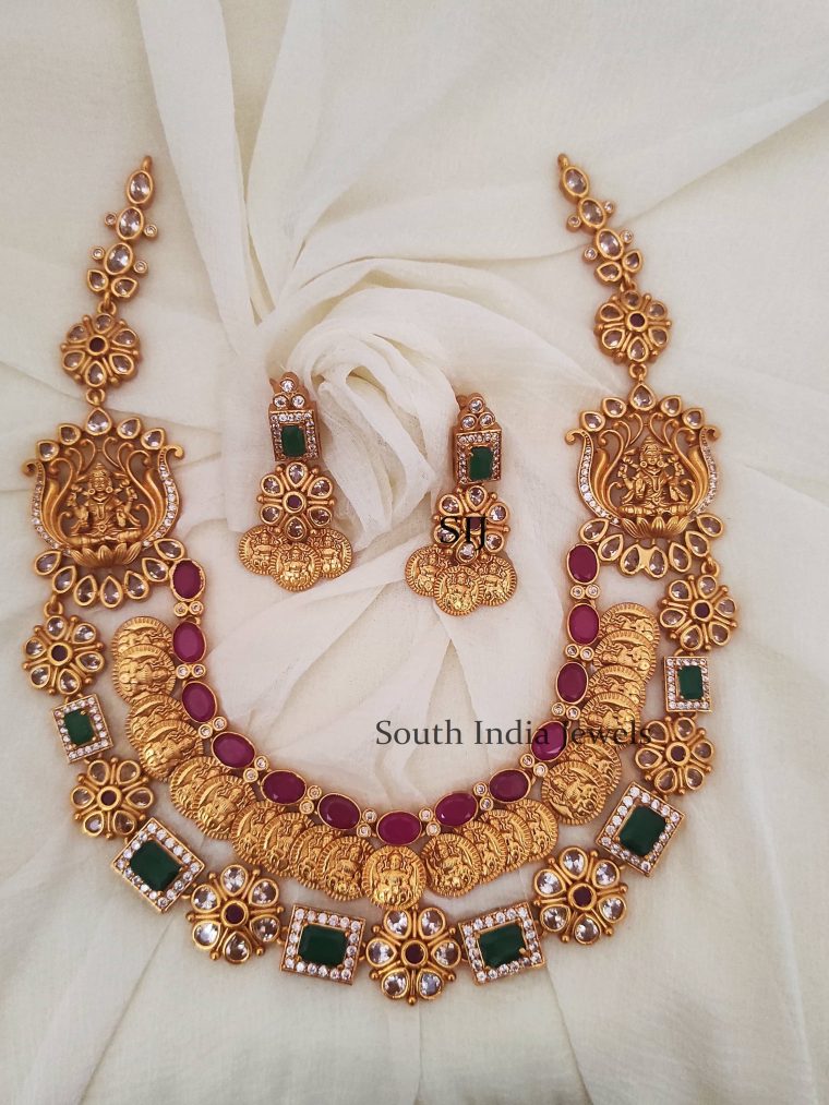 Premium Quality Lakshmi Coin Emerald Two Layer Necklace