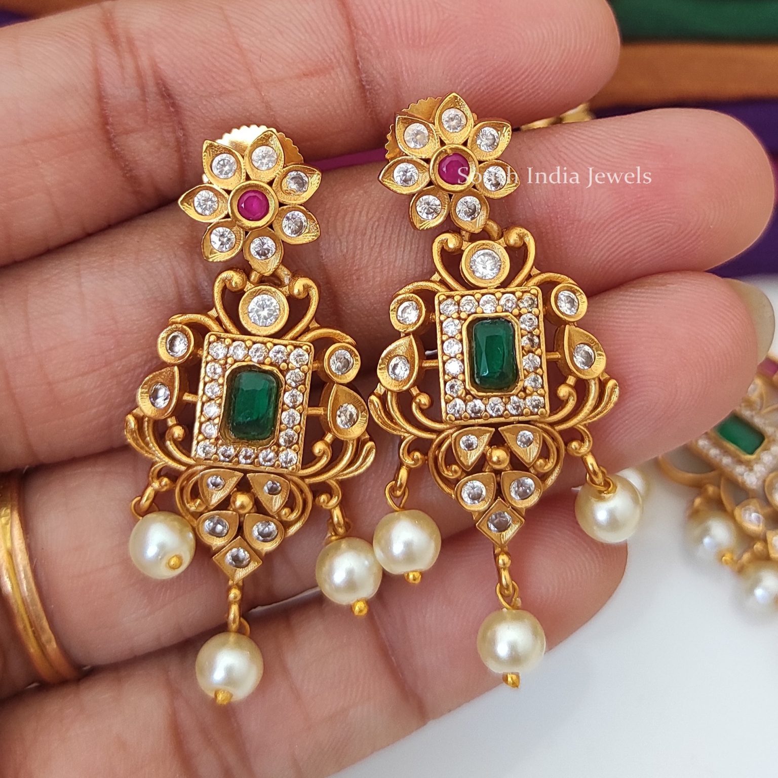 South Indian Ruby & Emerald Necklace - South India Jewels