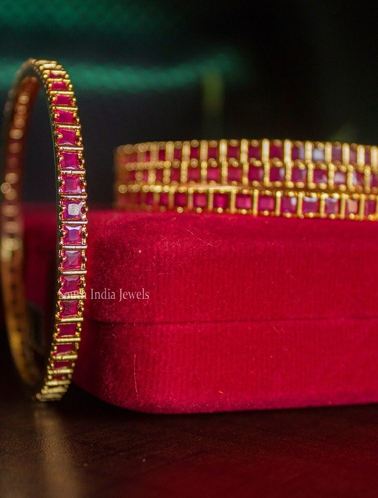 Square Cut Design Ruby Stone Four Bangles-01