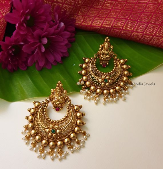 Traditional Lakshmi Chandbali Earrings - South India Jewels