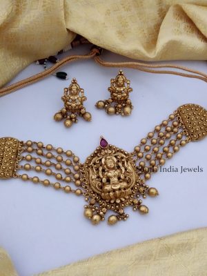 Antique Temple Lakshmi Gold Beaded Choker-01