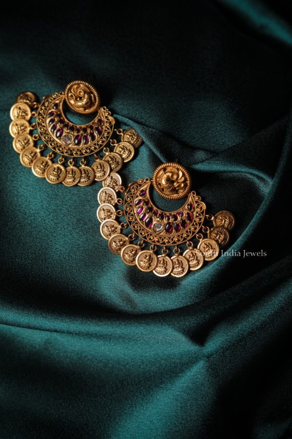 Beautiful Chandbali Lakshmi Coin Earrings