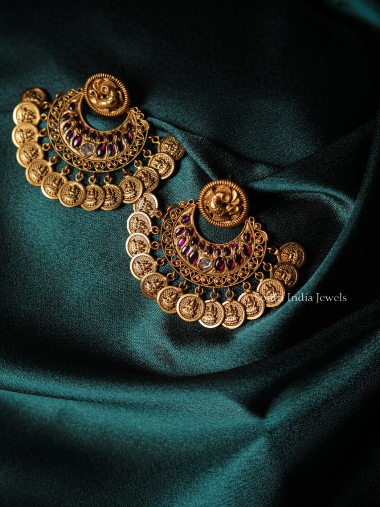 Beautiful Chandbali Lakshmi Coin Earrings