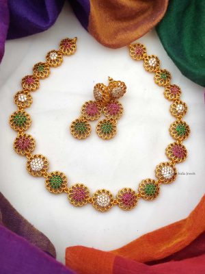 Beautiful Flower Design Ruby Emerald Necklace-01