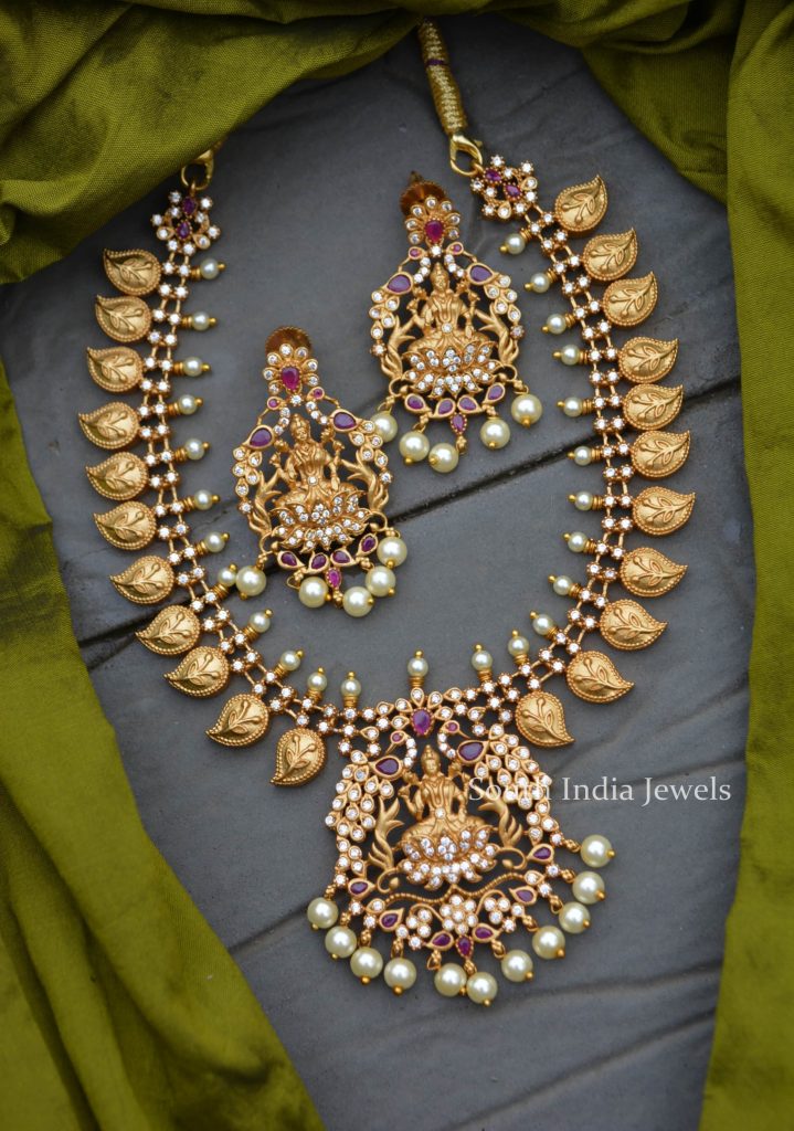 Beautiful Lakshmi Design AD Stone Necklace - South India Jewels
