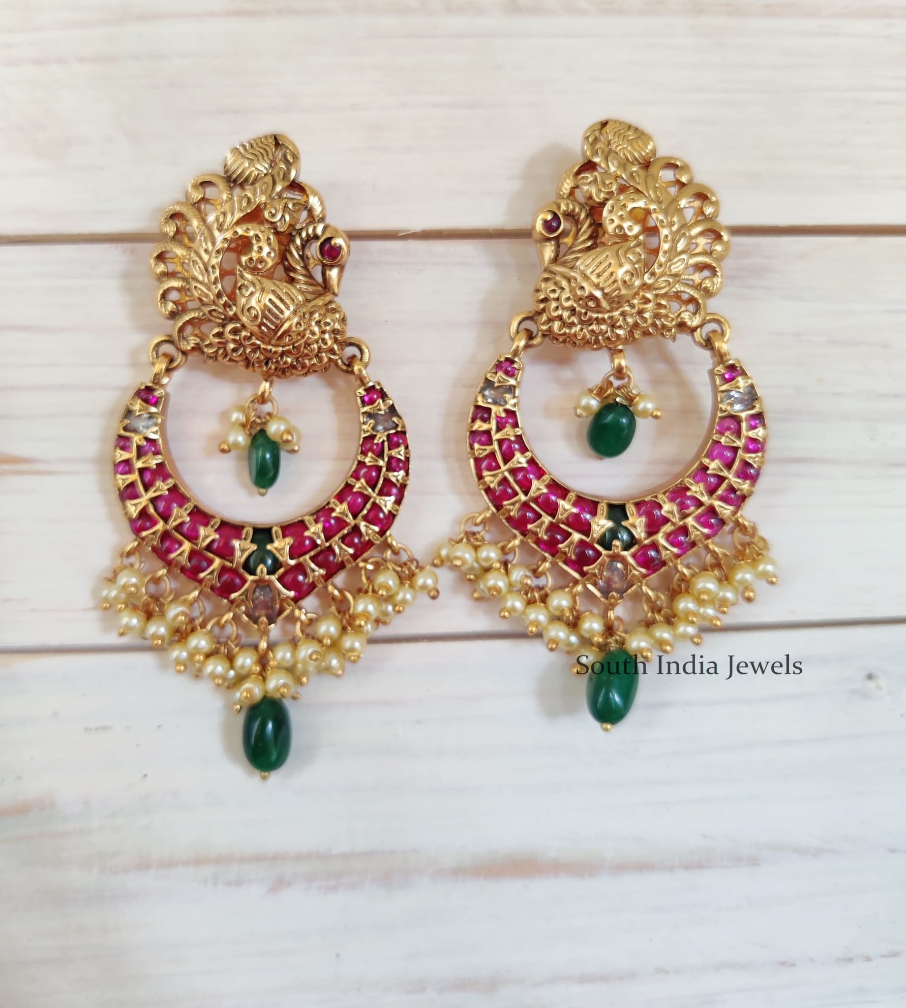 Beautiful Peacock Design Chandbali Earrings - South India Jewels