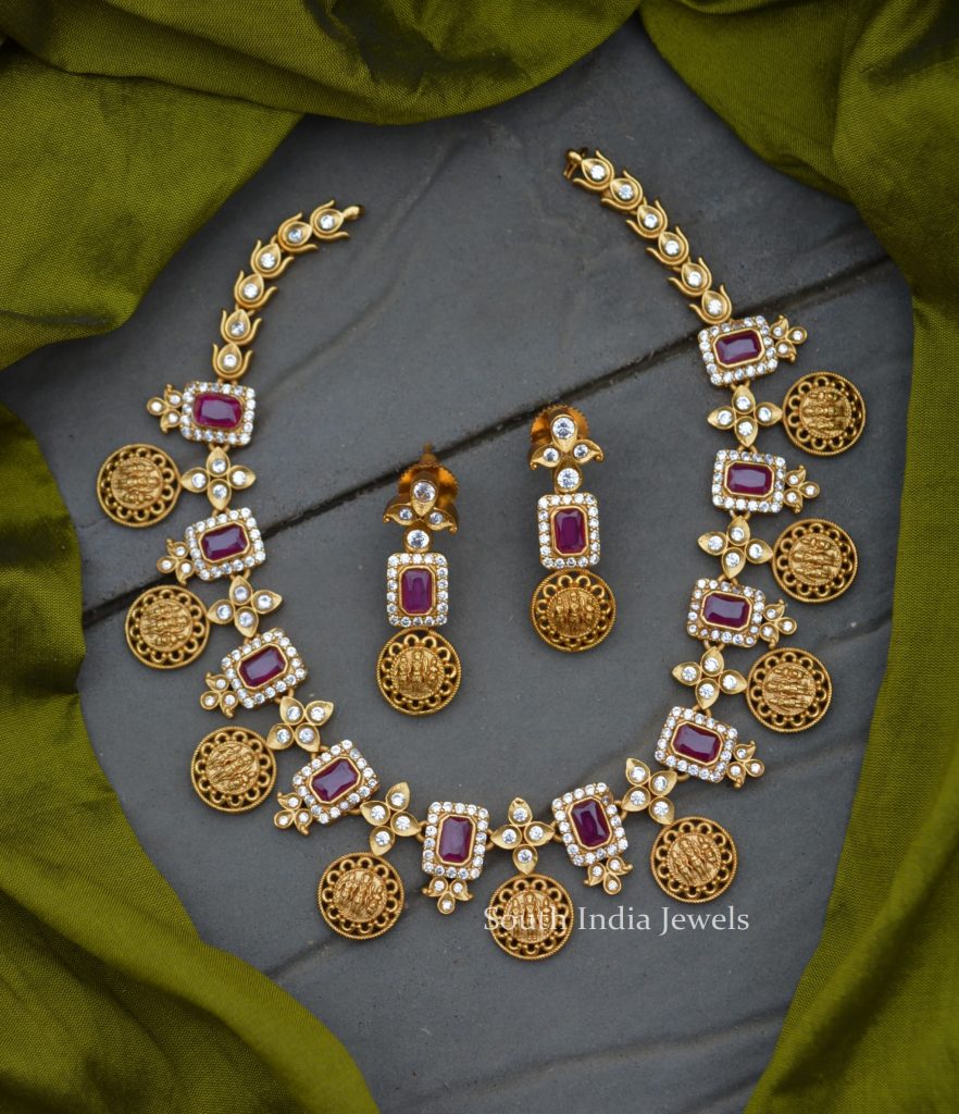 Elegant Matte Finish AD Stone Necklace - South India Jewels