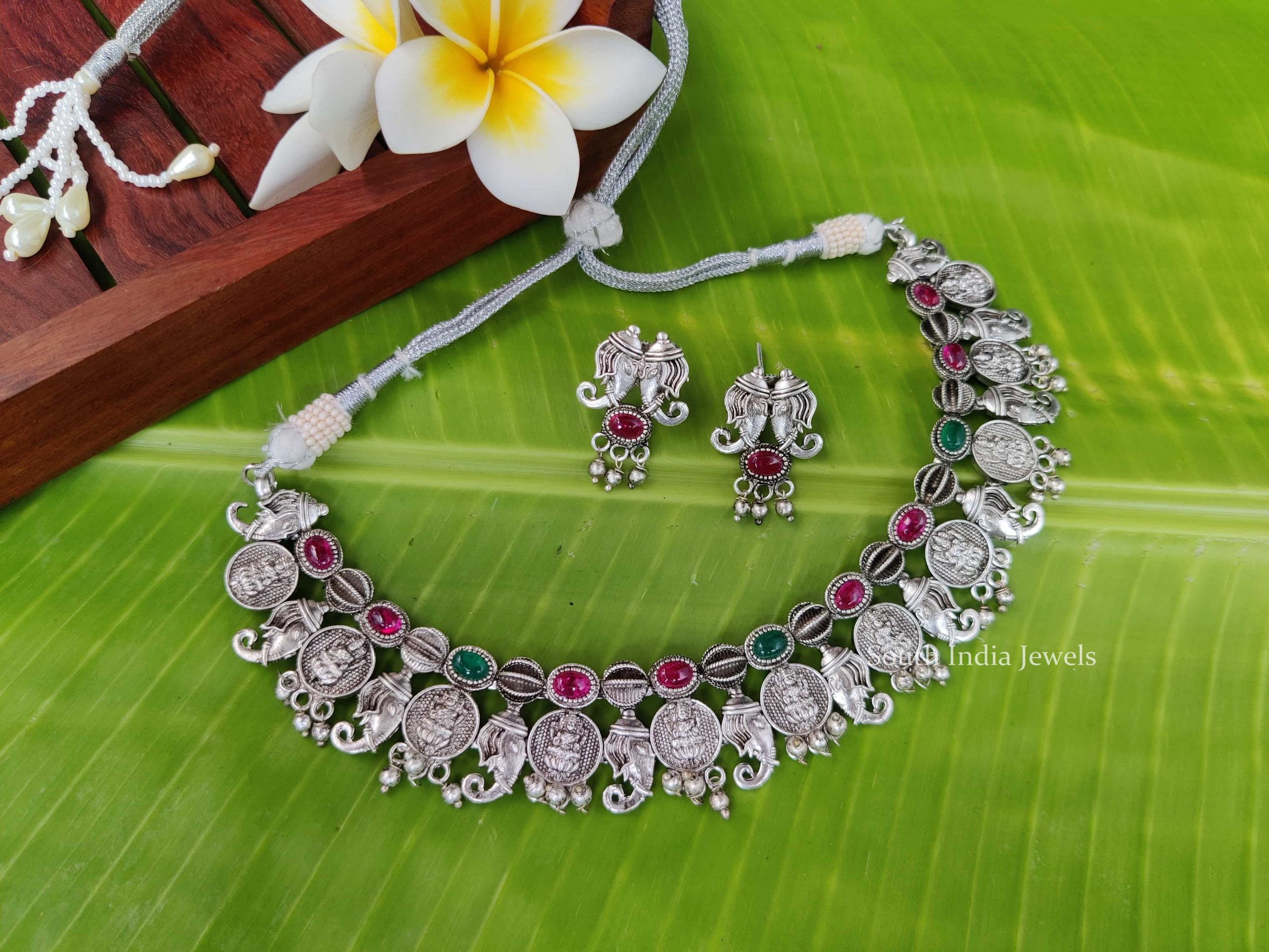 German Silver Lakshmi Kasu Design Necklace