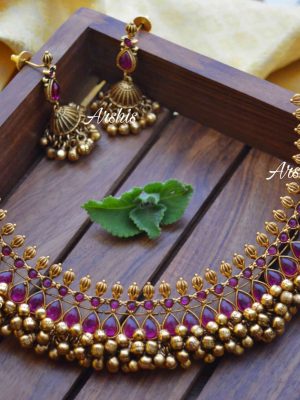 Heavy Pure Kemp Ghunguroo Necklace-01