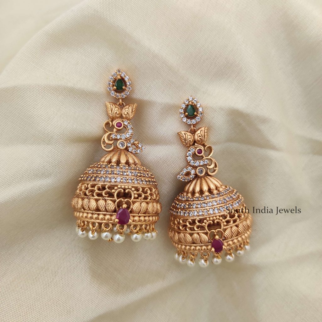 Imitation Long AD Peacock Jhumka - South India Jewels
