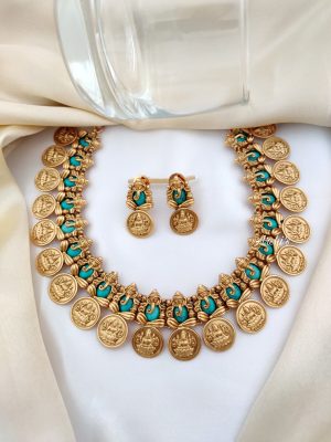 Semi Precious Stone Ganesh Lakshmi Coin Necklace-01