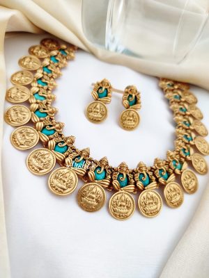 Semi Precious Stone Ganesh Lakshmi Coin Necklace-02