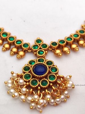 Unique Green & Blue Stone Attigai Necklace