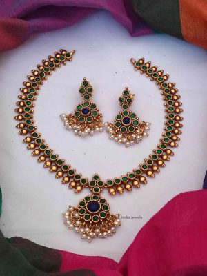Unique Green & Blue Stone Attigai Necklace