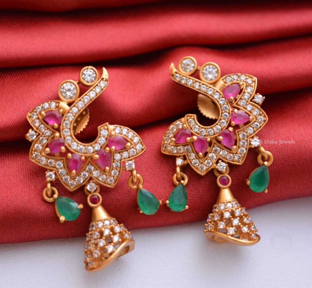 Unique Matte Finish AD Stone Ear Studs - South India Jewels
