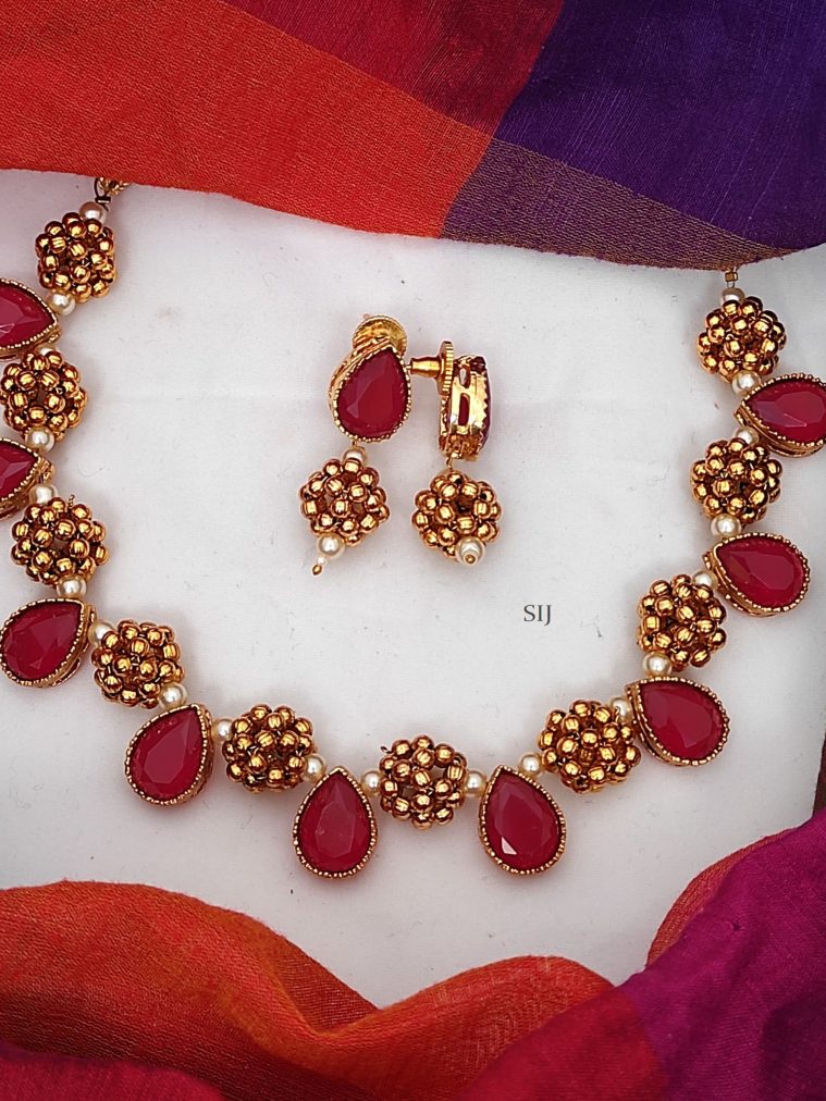 Antique Gold Finish Ruby Necklace