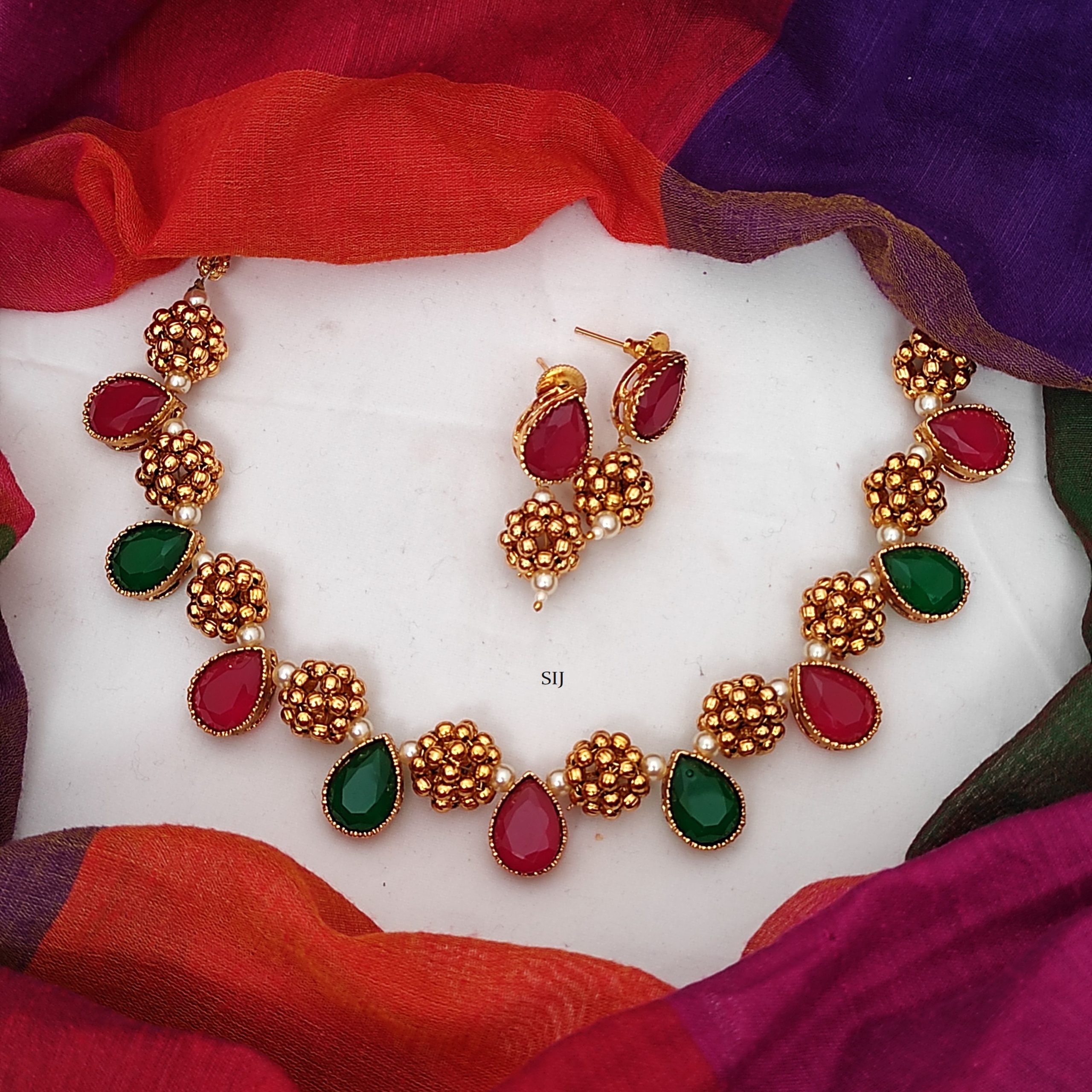 Antique Ruby Emerald Necklace - South India Jewels