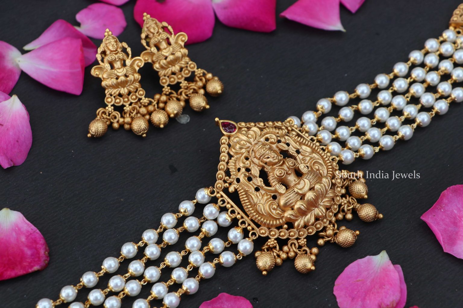 Beautiful Lakshmi White Pearl Choker - South India Jewels