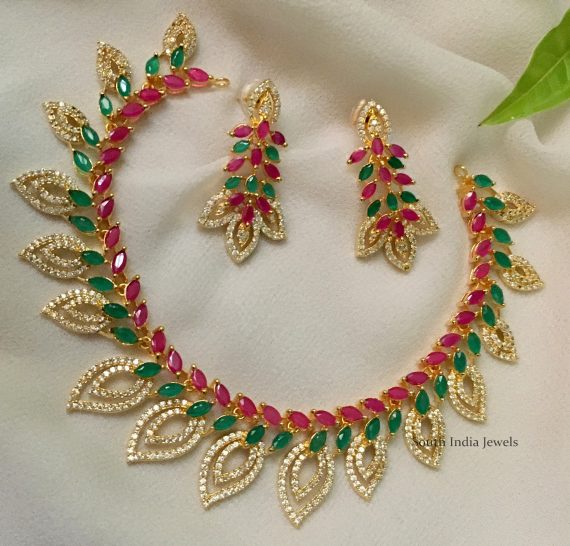 Beautiful Leaf Design Multi Stone Necklace