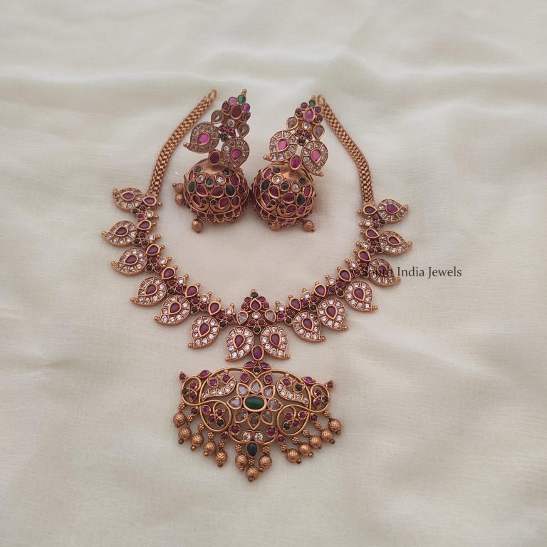Beautiful Mango Design Matte Finish Necklace - South India Jewels