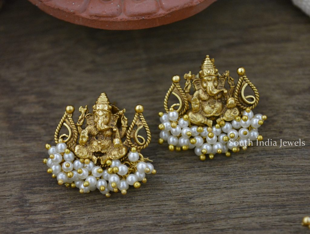 Classic Real Kemp Ganesha Pearl Necklace - South India Jewels