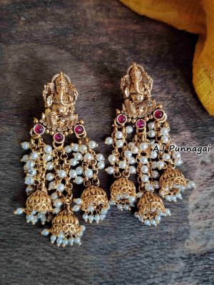 Designer Fine Quality Ganesh Pearl Earrings-03