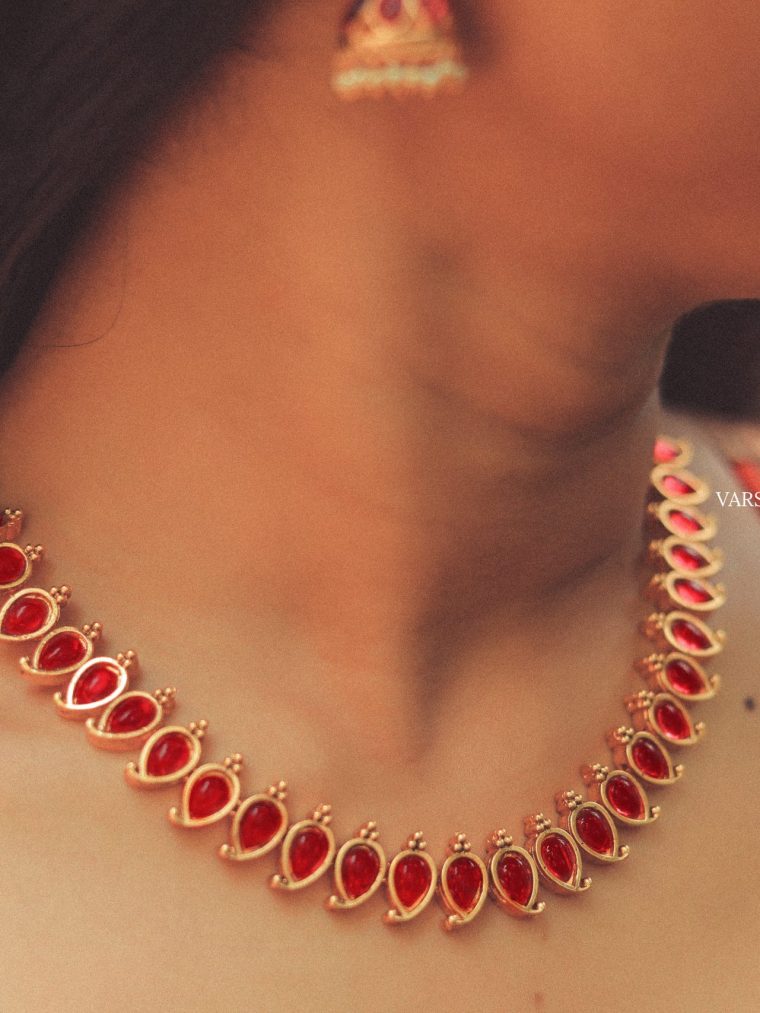 Elegant Ruby Stone Paisley Necklace