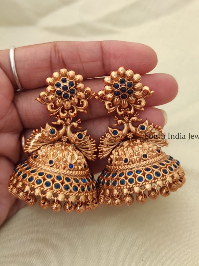 Flower Design Blue Stone Jhumka-01