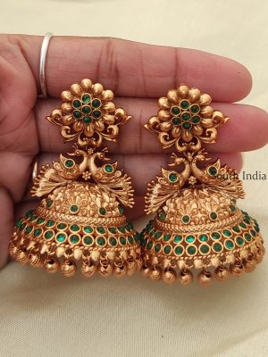 Flower Design Green Stone Jhumka-01