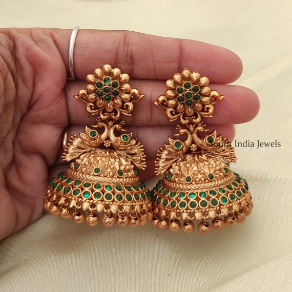 Flower Design Green Stone Jhumka-01