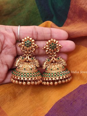 Flower Design Green Stone Jhumka-01