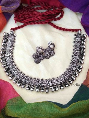 German Silver Lakshmi Coin Necklace