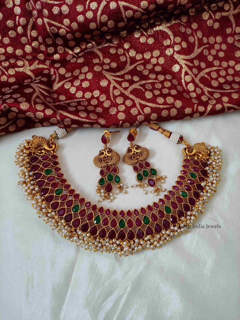 Latest Kemp Stone Necklace Set - South India Jewels