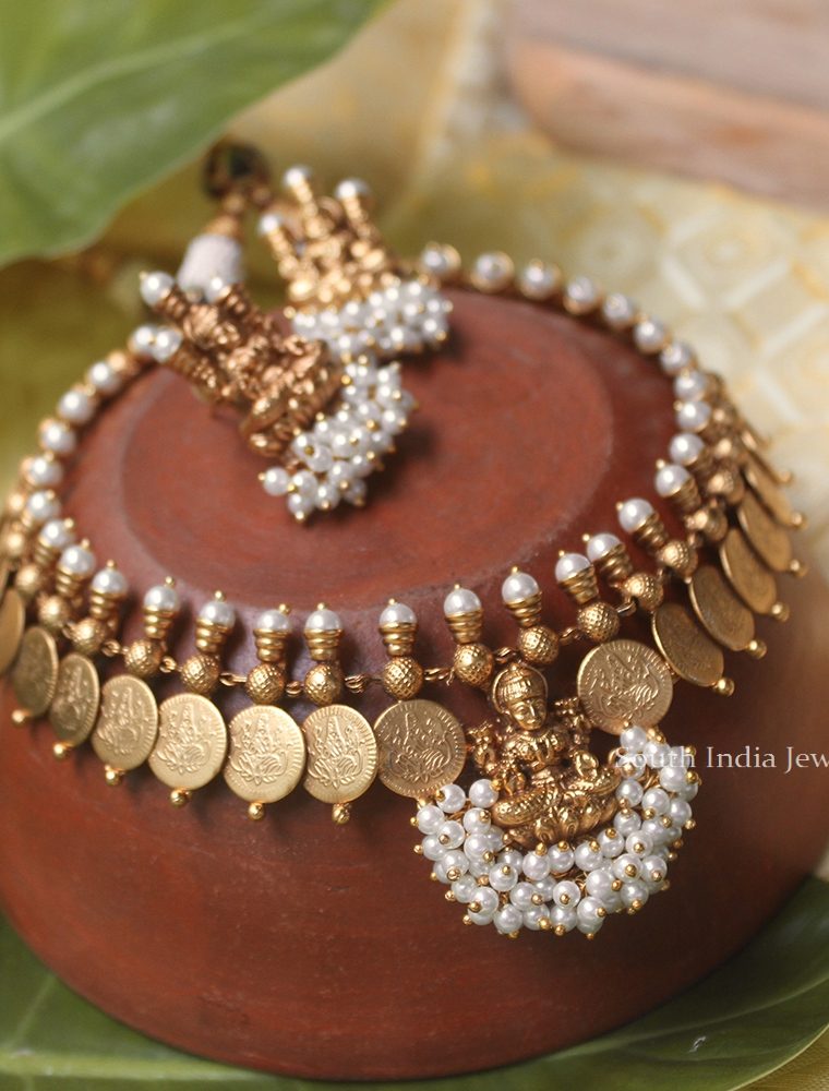 Lakshmi Coin with Pearl Beads Necklace -01