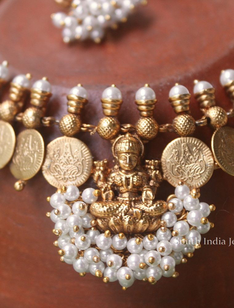 Lakshmi Coin with Pearl Beads Necklace