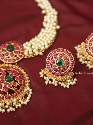Peacock Design Kemp Stone & Pearl Necklace