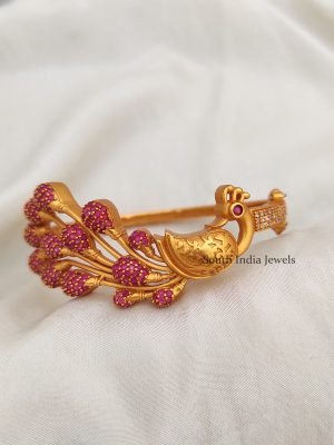 Peacock Design Ruby Stone Bracelet Bangle