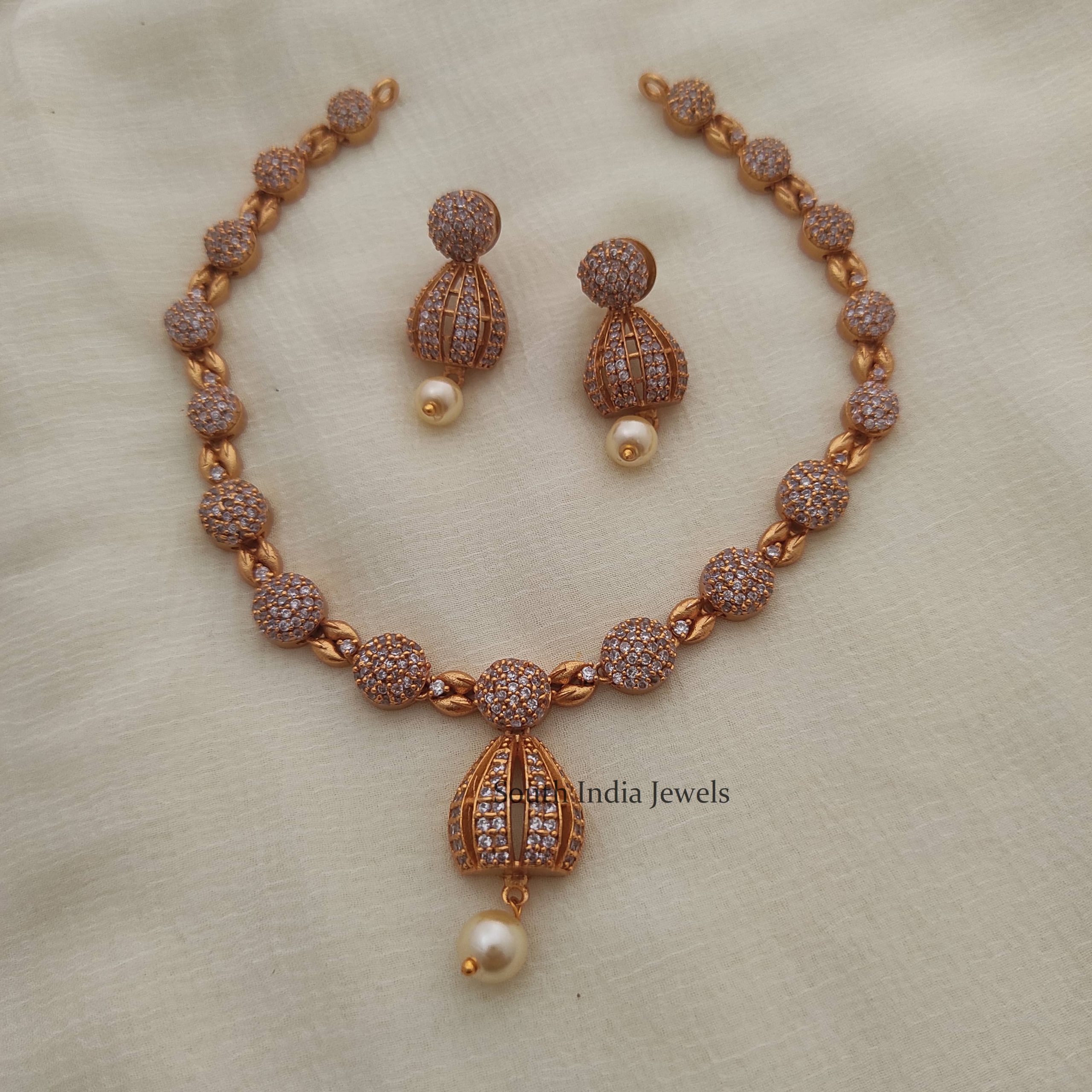 Simple CZ Stone Necklace with Half Jhumka