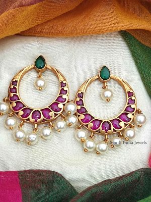 Simple Kemp & Green Chandbali Earrings