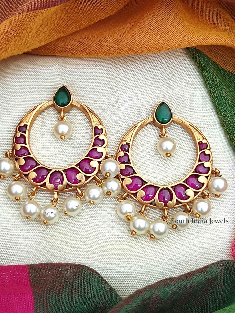 Simple Kemp & Green Chandbali Earrings