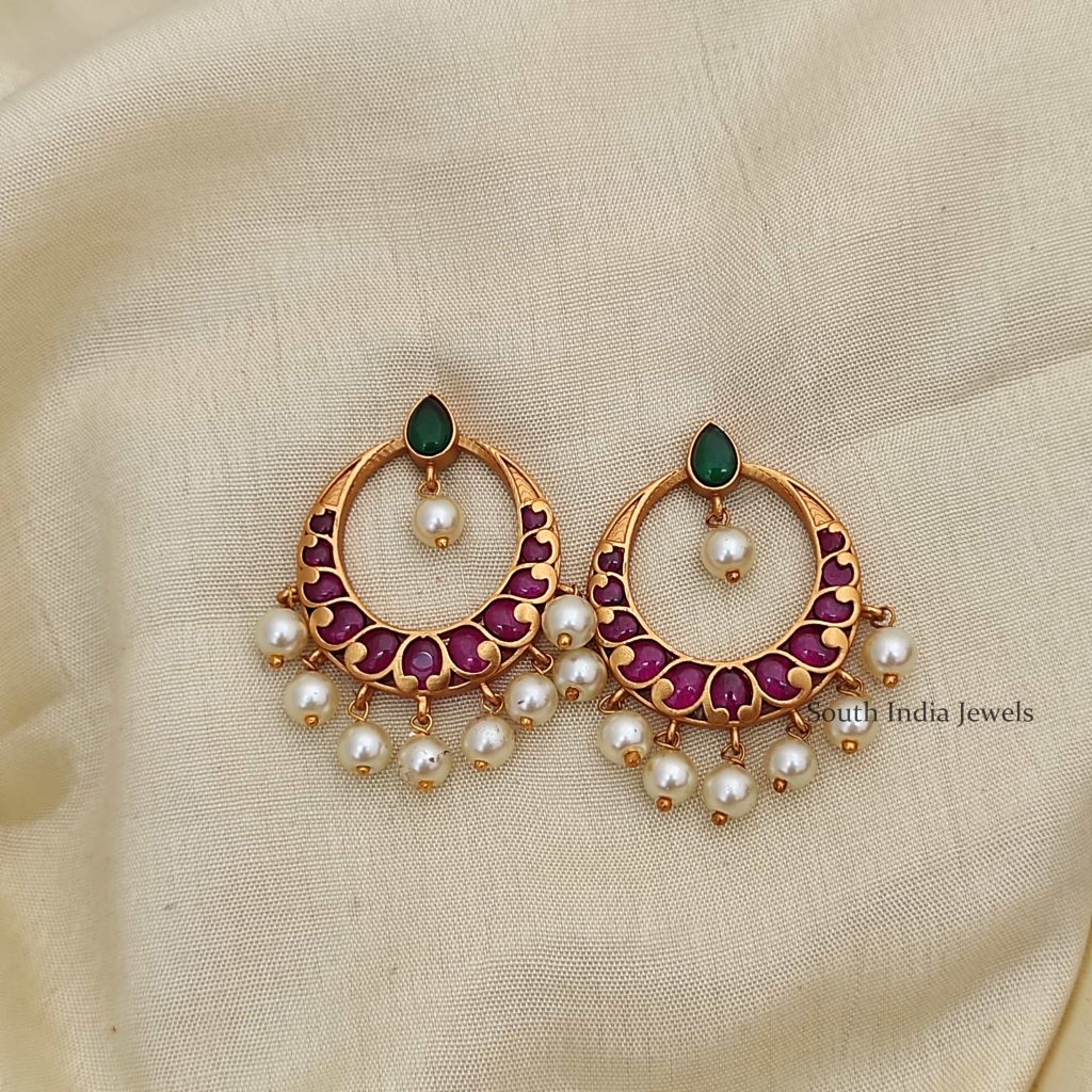 Simple Kemp & Green Chandbali Earrings - South India Jewels