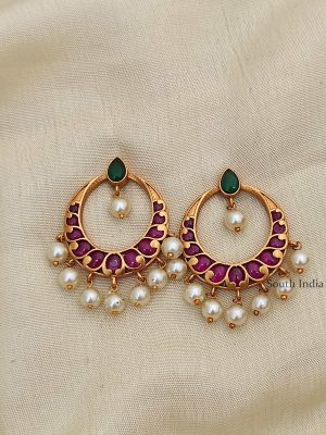 Simple Kemp & Green Chandbali Earrings