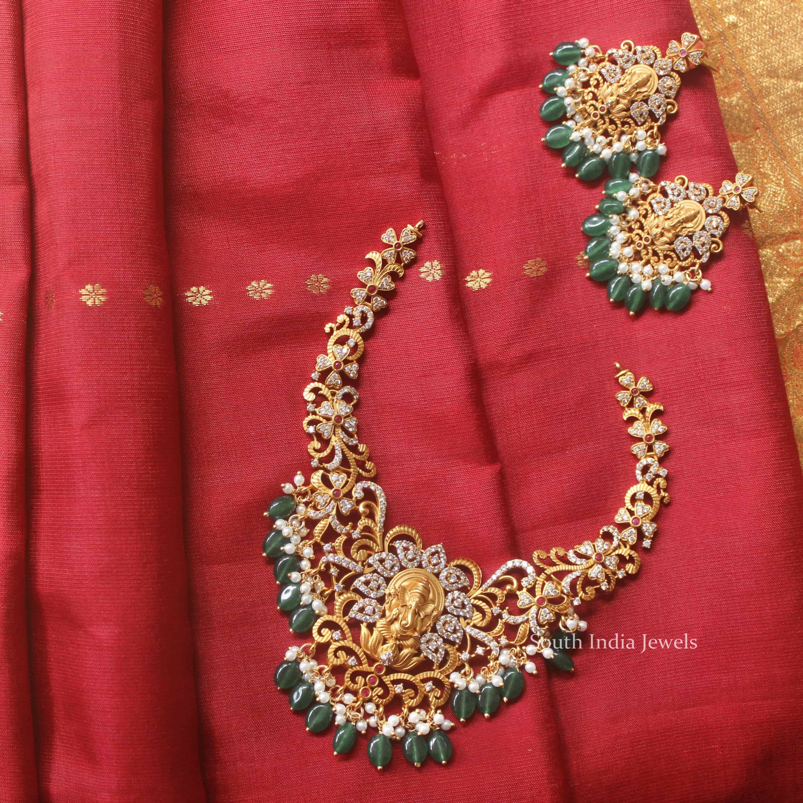 Traditional Emerald Beads Ganesha Necklace