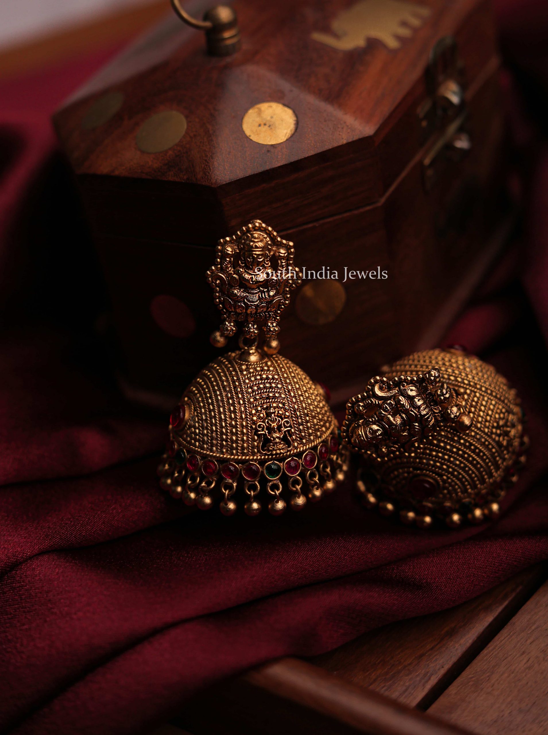 Traditional Golden Beads Lakshmi Jhumka