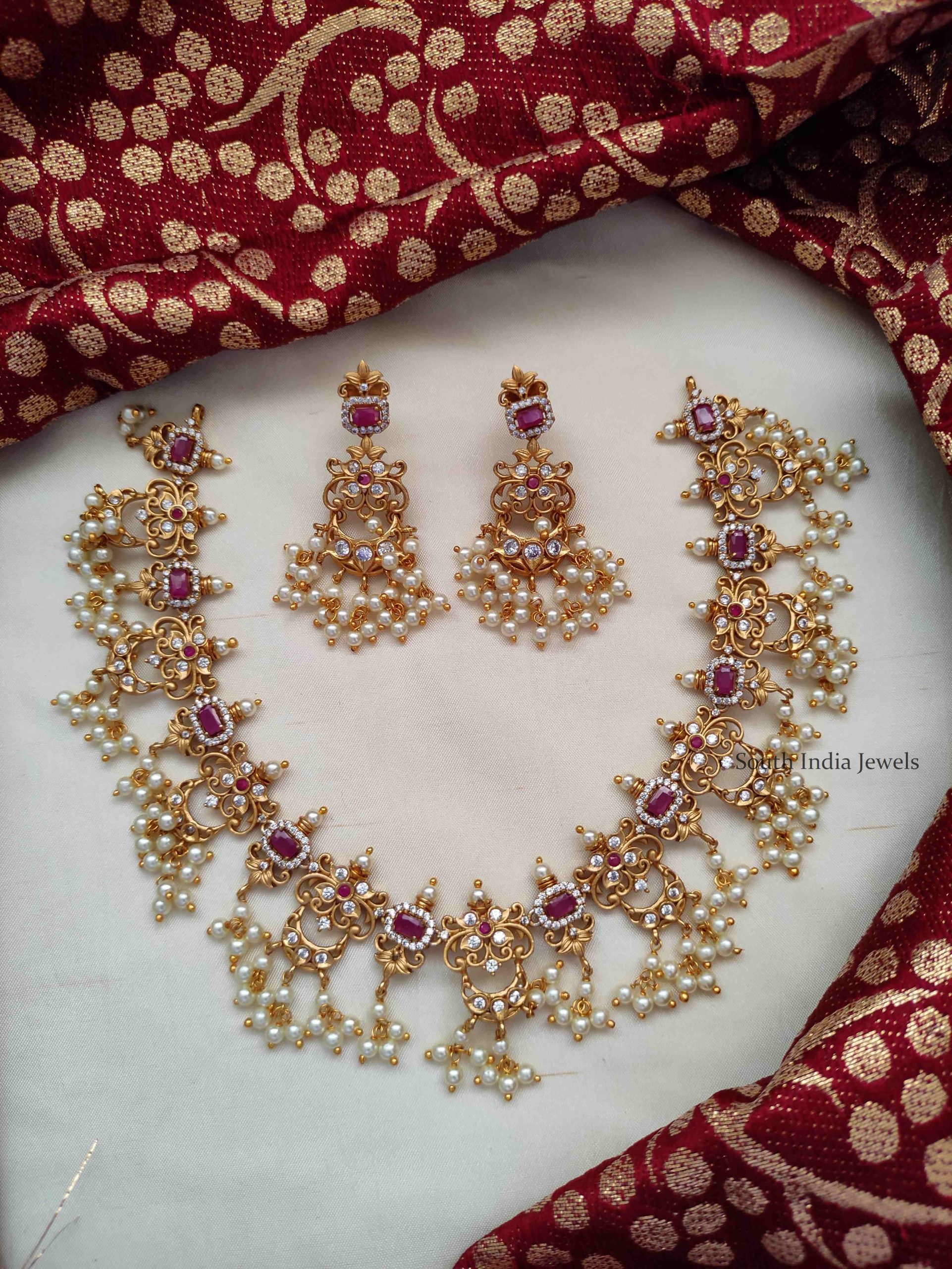 Traditional Kemp Stone Guttapusalu Necklace - South India Jewels