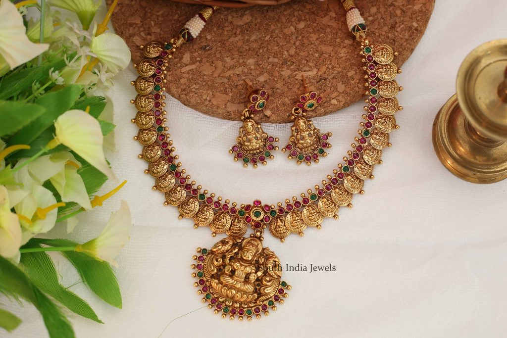 Traditional wear Lakshmi Coin Necklace with Earrings