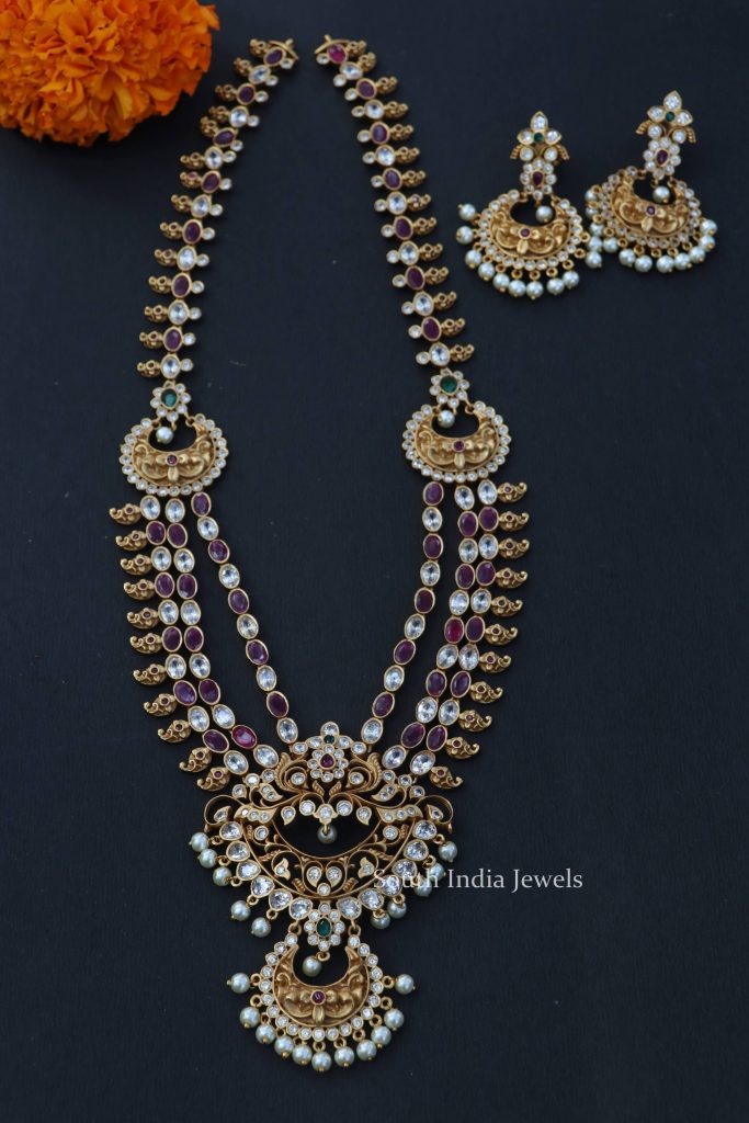 Traditional Wear Multi Stone Long Haram - South India Jewels