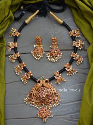 Unique Black Thread Peacock Design Necklace